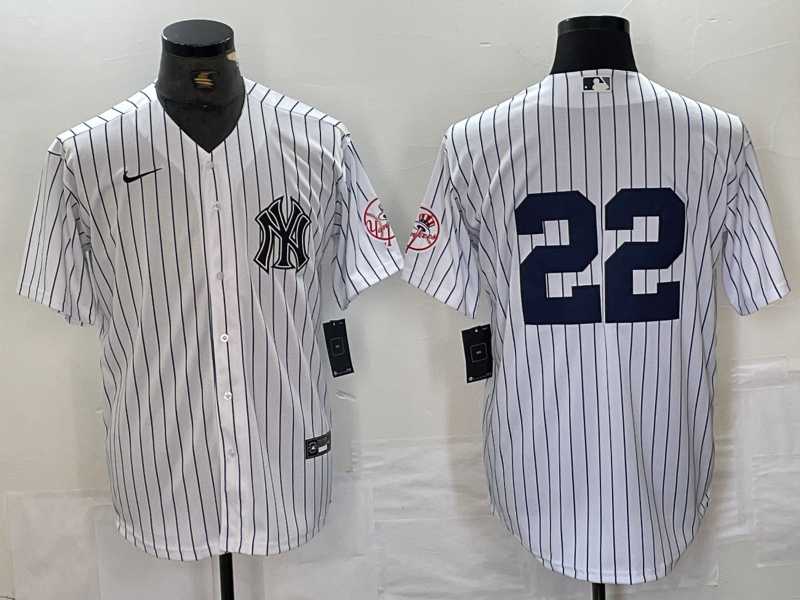 Mens New York Yankees #22 Juan Soto White With Patch 2024 Cool Base Stitched Jersey